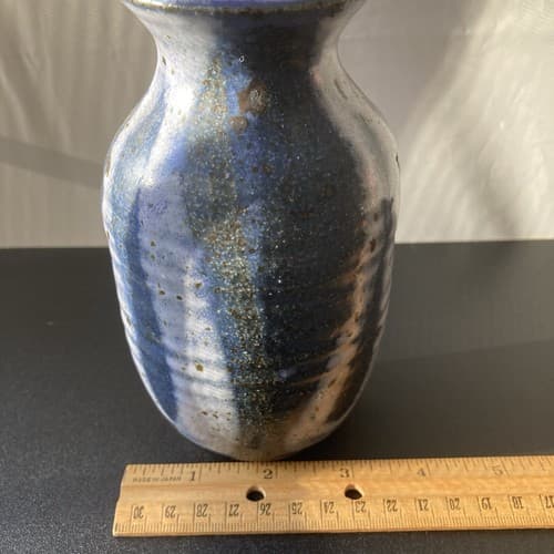 Vintage Studio Pottery Wall Vase Pocket Artist Signed HERRICK VTG MCM Blues - Thumbnail 7