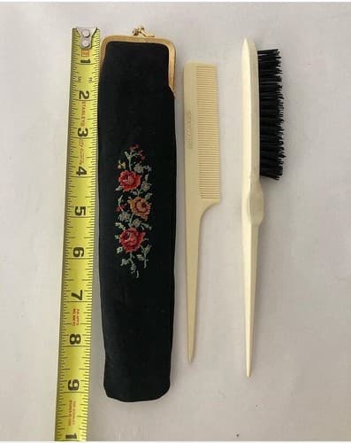 Vintage West Germany Golden Seal Petit Point Comb Brush Floral Vanity Celluloid - Thumbnail 13