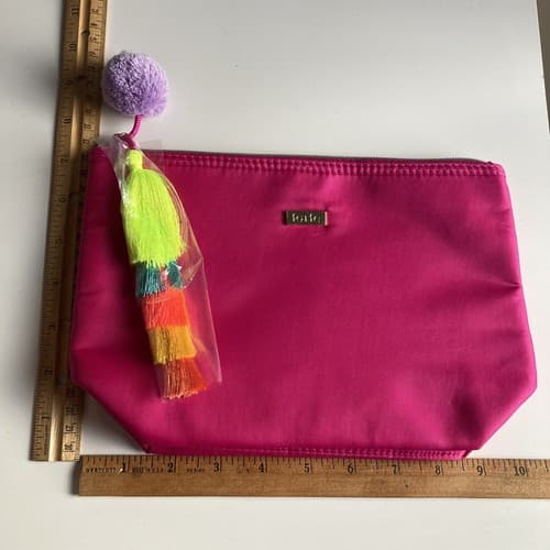 NWOT Tarte Cosmetics Magenta Pink Pom Pom Make Up Bag Pouch - Thumbnail 2