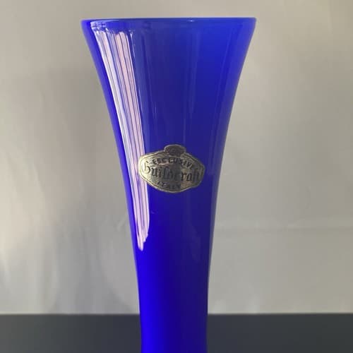 Vintage MCM Guildcraft Italy Cobalt Blue Cased Glass Bud Vase Art Glass 10inch - Thumbnail 4