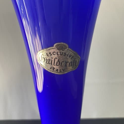 Vintage MCM Guildcraft Italy Cobalt Blue Cased Glass Bud Vase Art Glass 10inch - Thumbnail 6