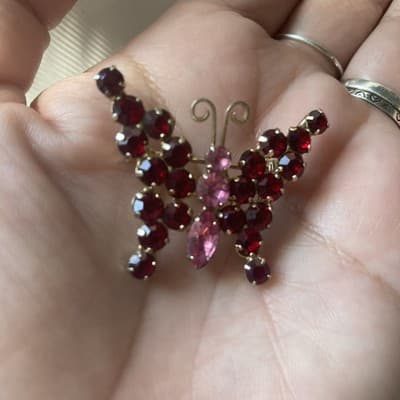 Vintage Juliana D&E? Butterfly Rhinestone Brooch MCM Pink Red READ DESCRIPTION! - Thumbnail 12