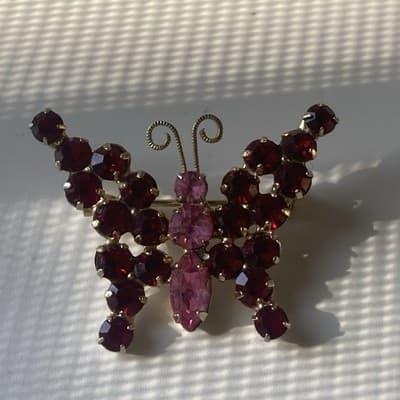 Vintage Juliana D&E? Butterfly Rhinestone Brooch MCM Pink Red READ DESCRIPTION! - Thumbnail 16