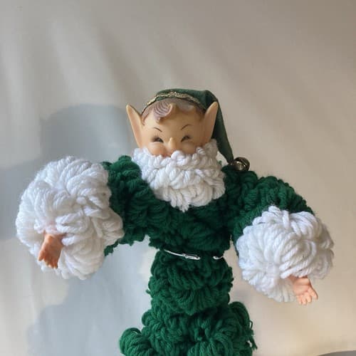 Vintage Christmas Elf Figurine Rubber Face Hands Knitted Crochet Pixie Elve 12" - Thumbnail 4