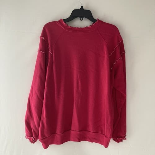 Vintage Sweatshirt Crewneck 80s 90s Blank Raglan Raspberry Ruffles Medium READ - Thumbnail 3