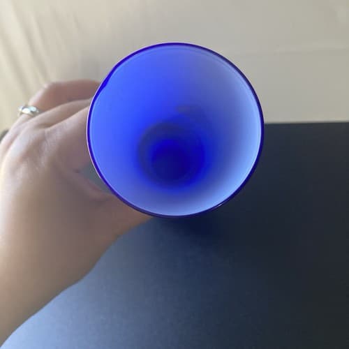 Vintage MCM Guildcraft Italy Cobalt Blue Cased Glass Bud Vase Art Glass 10inch - Thumbnail 10