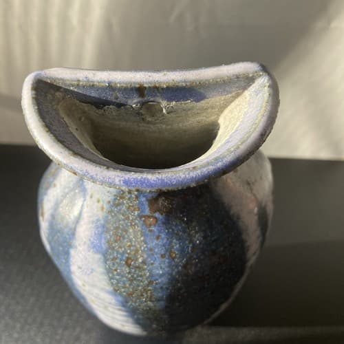 Vintage Studio Pottery Wall Vase Pocket Artist Signed HERRICK VTG MCM Blues - Thumbnail 14