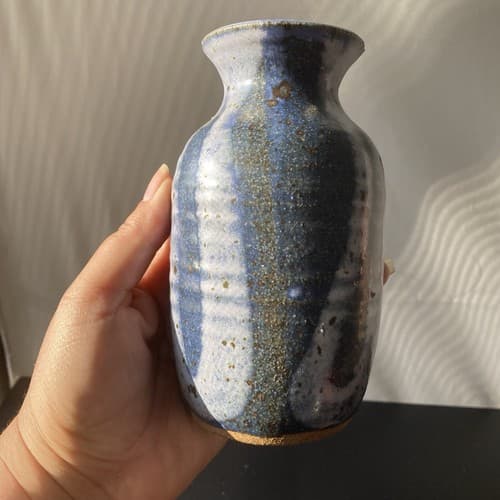 Vintage Studio Pottery Wall Vase Pocket Artist Signed HERRICK VTG MCM Blues - Thumbnail 17
