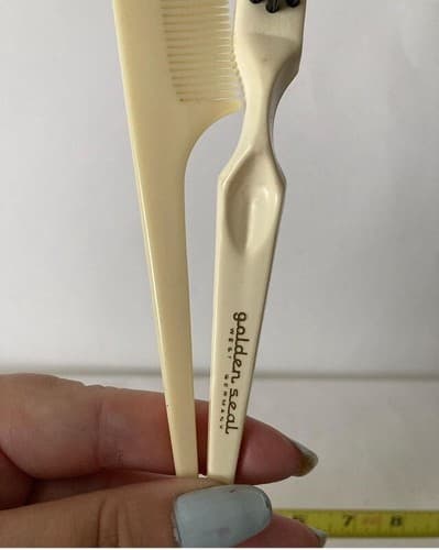 Vintage West Germany Golden Seal Petit Point Comb Brush Floral Vanity Celluloid - Thumbnail 20