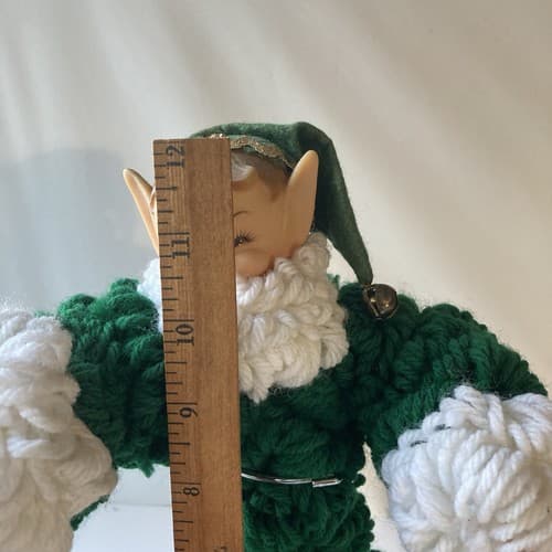 Vintage Christmas Elf Figurine Rubber Face Hands Knitted Crochet Pixie Elve 12" - Thumbnail 17
