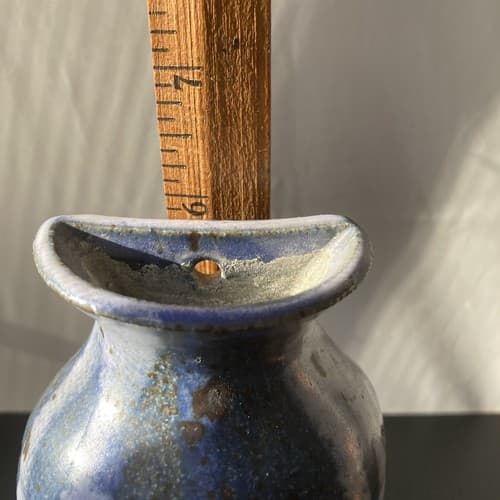 Vintage Studio Pottery Wall Vase Pocket Artist Signed HERRICK VTG MCM Blues - Thumbnail 4