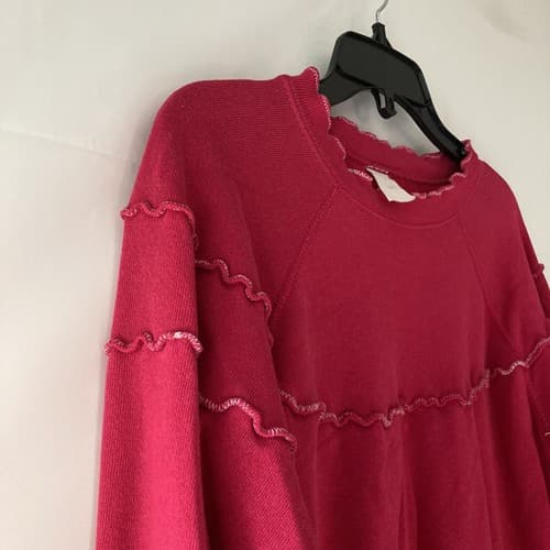 Vintage Sweatshirt Crewneck 80s 90s Blank Raglan Raspberry Ruffles Medium READ - Thumbnail 6