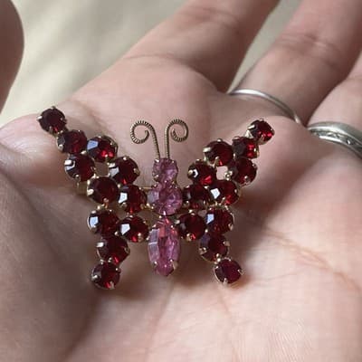 Vintage Juliana D&E? Butterfly Rhinestone Brooch MCM Pink Red READ DESCRIPTION! - Thumbnail 17