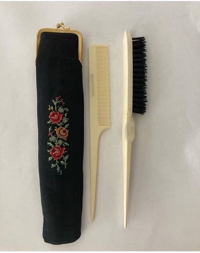 Vintage West Germany Golden Seal Petit Point Comb Brush Floral Vanity Celluloid - Thumbnail 17