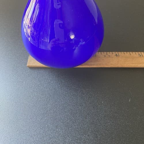 Vintage MCM Guildcraft Italy Cobalt Blue Cased Glass Bud Vase Art Glass 10inch - Thumbnail 3