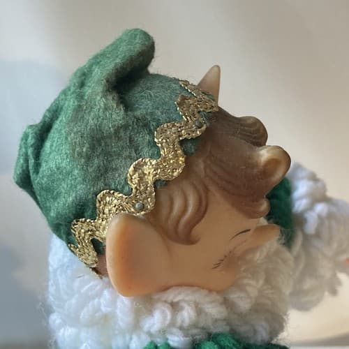 Vintage Christmas Elf Figurine Rubber Face Hands Knitted Crochet Pixie Elve 12" - Thumbnail 12