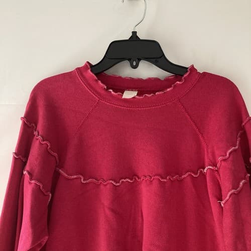 Vintage Sweatshirt Crewneck 80s 90s Blank Raglan Raspberry Ruffles Medium READ - Thumbnail 5