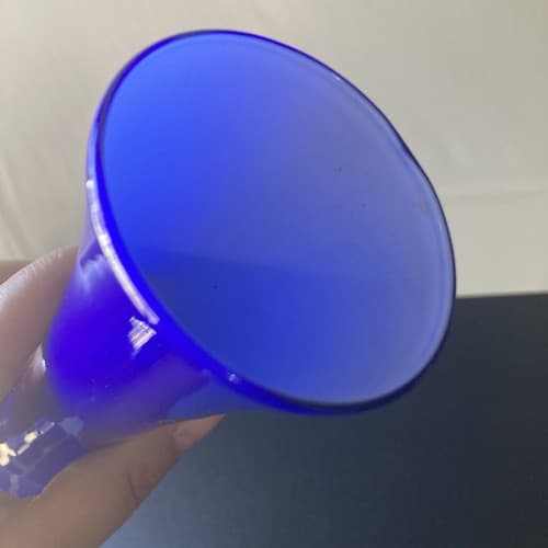 Vintage MCM Guildcraft Italy Cobalt Blue Cased Glass Bud Vase Art Glass 10inch - Thumbnail 8