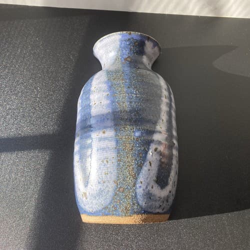 Vintage Studio Pottery Wall Vase Pocket Artist Signed HERRICK VTG MCM Blues - Thumbnail 9