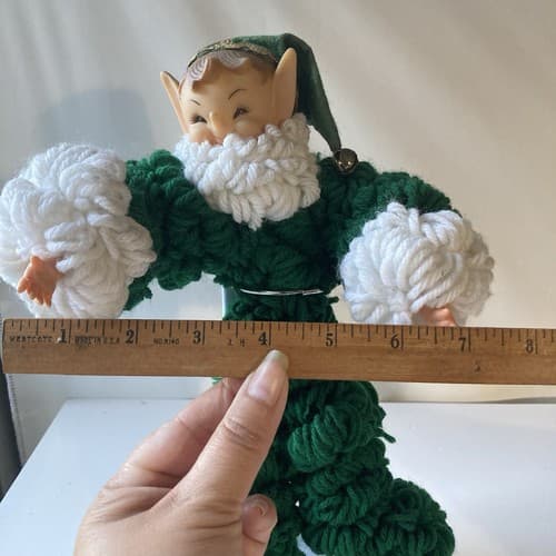 Vintage Christmas Elf Figurine Rubber Face Hands Knitted Crochet Pixie Elve 12" - Thumbnail 16