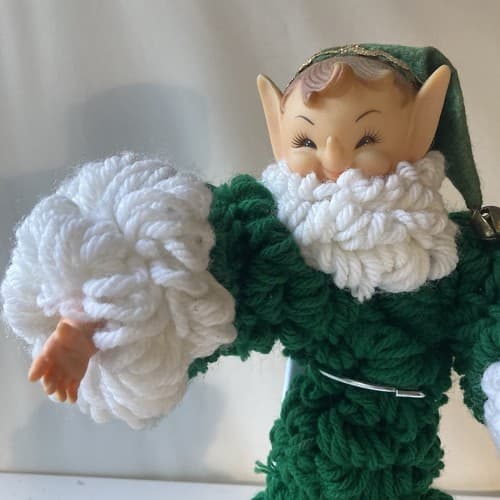 Vintage Christmas Elf Figurine Rubber Face Hands Knitted Crochet Pixie Elve 12" - Thumbnail 15