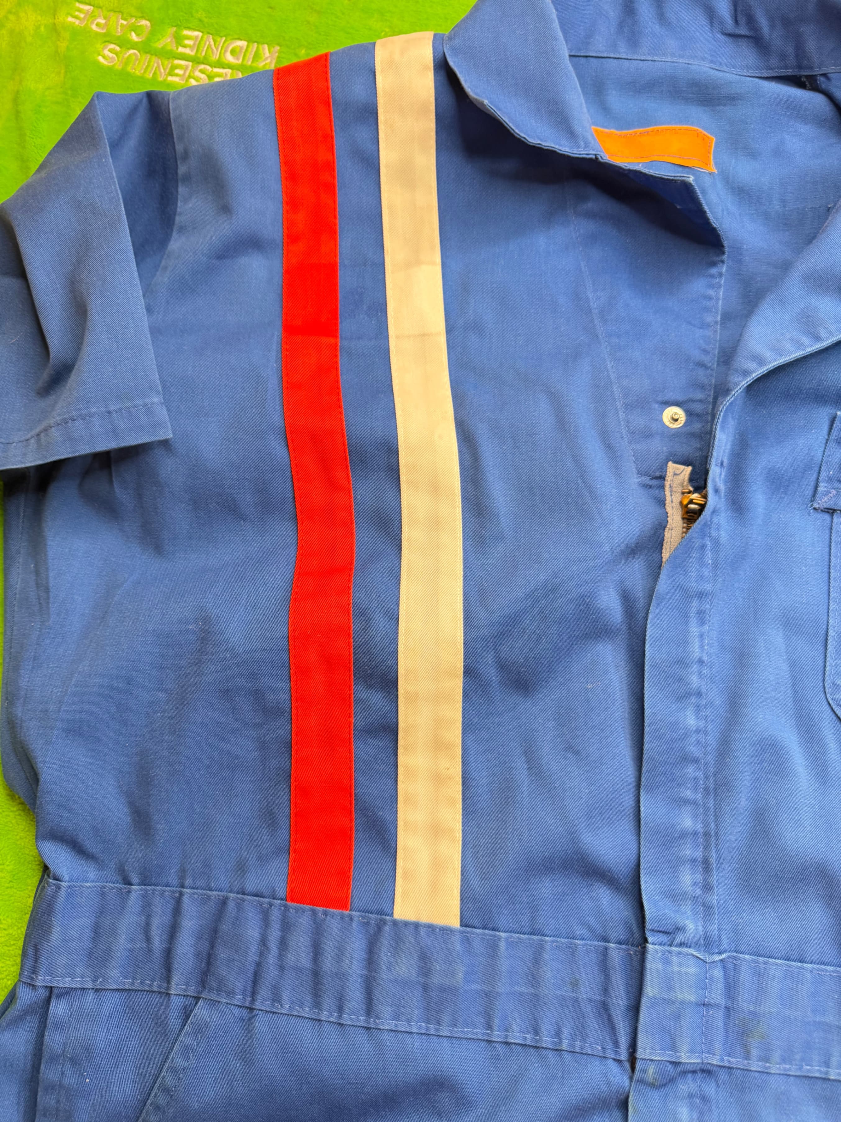 Vtg 1970s Racing Stripe Coverall Jumpsuit Sz 46R Blue SS Mechanic - Thumbnail 4