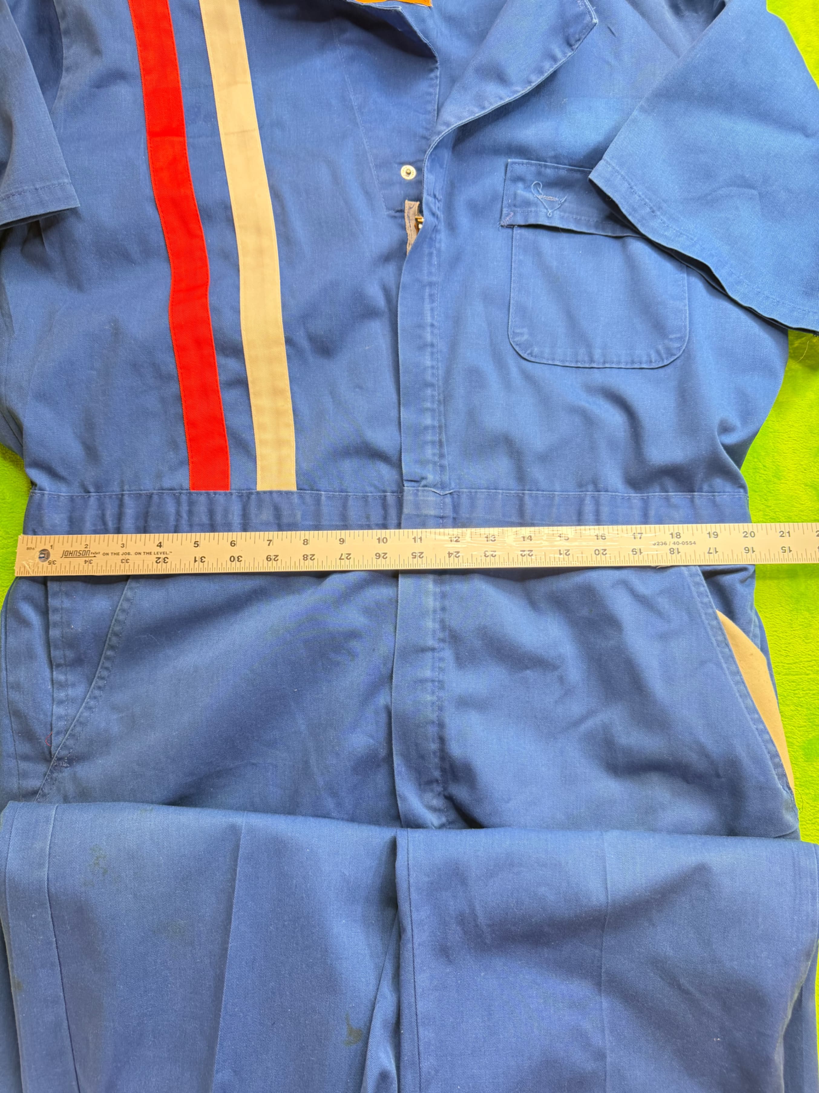Vtg 1970s Racing Stripe Coverall Jumpsuit Sz 46R Blue SS Mechanic - Thumbnail 10