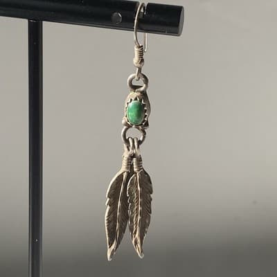 Vintage Sterling Silver 925 Turquoise Feather Earrings Native American Southwest - Thumbnail 9