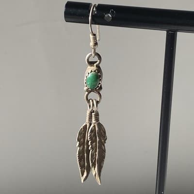 Vintage Sterling Silver 925 Turquoise Feather Earrings Native American Southwest - Thumbnail 8