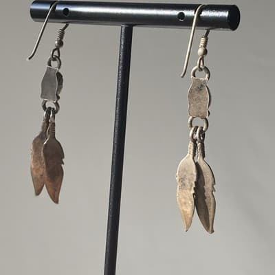Vintage Sterling Silver 925 Turquoise Feather Earrings Native American Southwest - Thumbnail 6