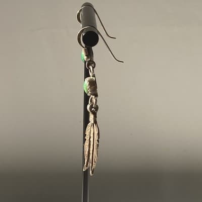 Vintage Sterling Silver 925 Turquoise Feather Earrings Native American Southwest - Thumbnail 10