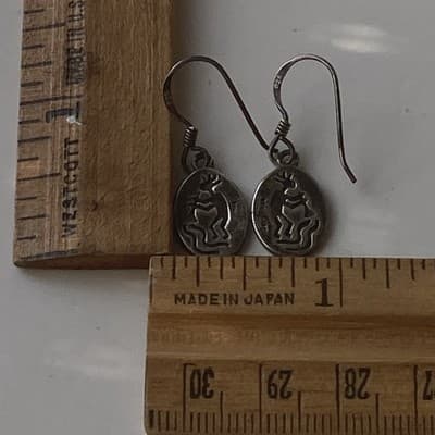 Vintage Native American Sterling Silver 925 Kokopelli Drop Earrings Fertility - Thumbnail 3