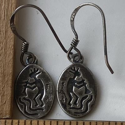 Vintage Native American Sterling Silver 925 Kokopelli Drop Earrings Fertility - Thumbnail 4