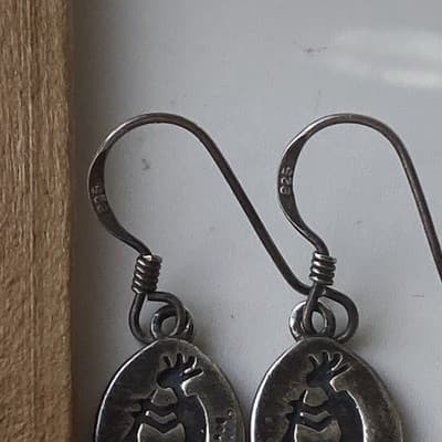 Vintage Native American Sterling Silver 925 Kokopelli Drop Earrings Fertility - Thumbnail 5