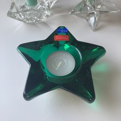 VTG Star Shaped Glass Taper Tea Light Candle Holder Set 3pcs Celestial Astral - Thumbnail 3