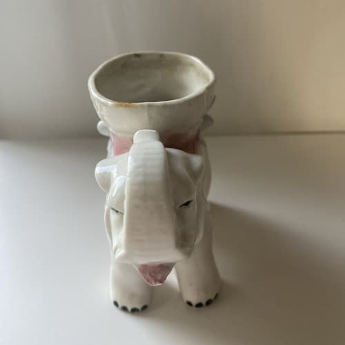 Vintage Occupied Japan Ceramic Porcelain Elephant Planter Trunk Up 3by 5 inches - Thumbnail 2