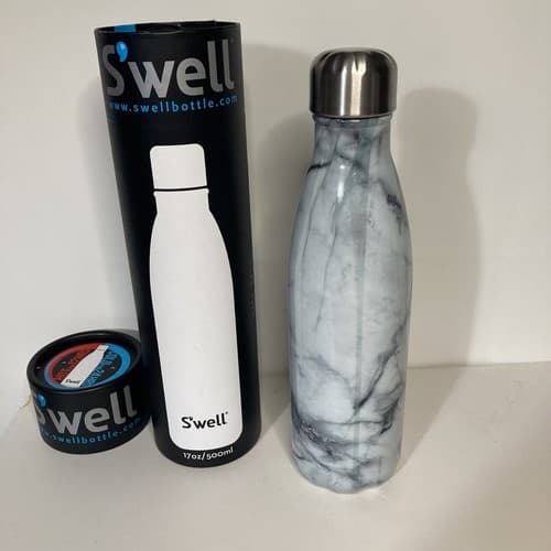 Swell Water Bottle White Marble 17 oz Elements Collection Stainless Steel NEW - Thumbnail 4