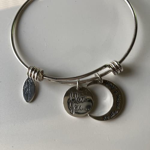 Vintage 925 Sterling Silver Charm Slider BraceletI Love You To The Moon 13.44g - Thumbnail 2