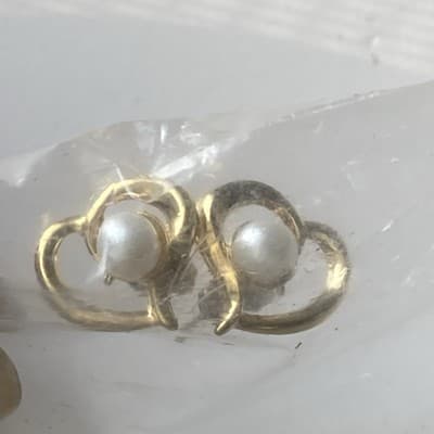 Vintage Gold Tone Bow Pearl Brooch and Earrings Set By BOUTIQUE Deadstock Lolita - Thumbnail 7