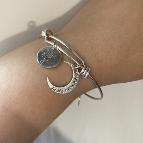 Vintage 925 Sterling Silver Charm Slider BraceletI Love You To The Moon 13.44g - Thumbnail 11