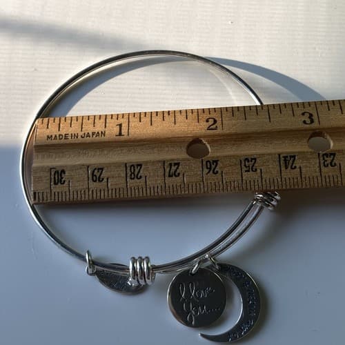 Vintage 925 Sterling Silver Charm Slider BraceletI Love You To The Moon 13.44g - Thumbnail 5