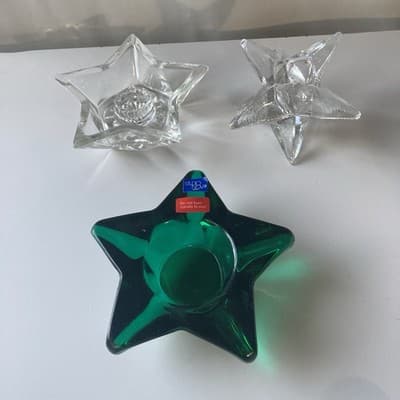 VTG Star Shaped Glass Taper Tea Light Candle Holder Set 3pcs Celestial Astral - Thumbnail 16