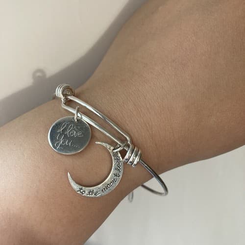 Vintage 925 Sterling Silver Charm Slider BraceletI Love You To The Moon 13.44g - Thumbnail 10