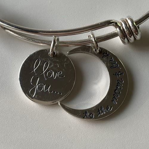 Vintage 925 Sterling Silver Charm Slider BraceletI Love You To The Moon 13.44g - Thumbnail 3