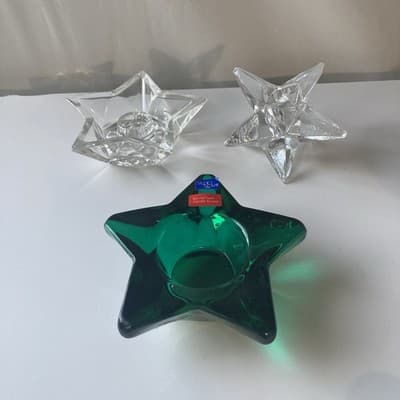 VTG Star Shaped Glass Taper Tea Light Candle Holder Set 3pcs Celestial Astral - Thumbnail 2