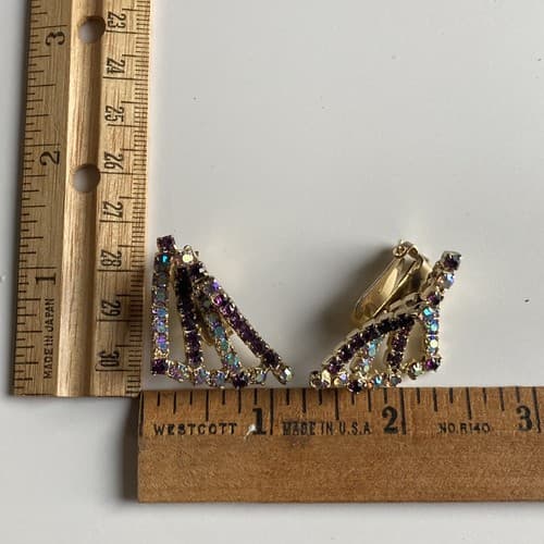 Vintage HOBE Borealis Rhinestone Clip On Earrings Costume Jewelry MCM ESTATE 60s - Thumbnail 3