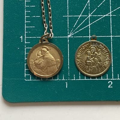 Vintage GoldTone St Anthony De Pauda Medals Pendants Necklace Lot of 2 Catholic - Thumbnail 2