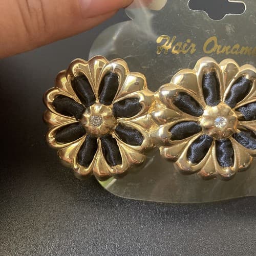 Vintage Deadstock Goldtone Floral Rhinestone Ribbon Hair Barrette 4in Coquette - Thumbnail 10