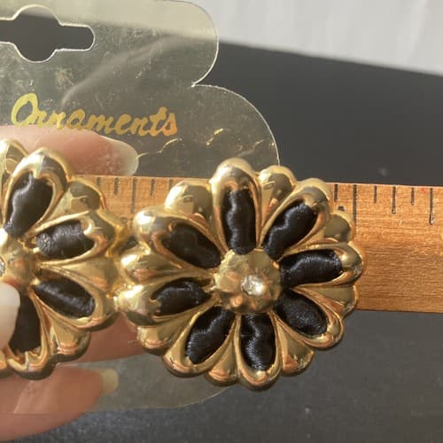 Vintage Deadstock Goldtone Floral Rhinestone Ribbon Hair Barrette 4in Coquette - Thumbnail 3