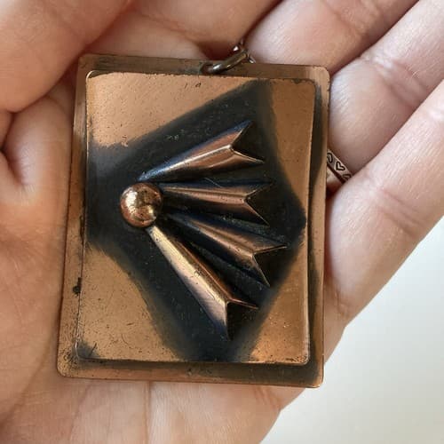 Vintage Brutalist Modernist Copper Pendant MCM Mid Century 60's Unisex Vtg 2x2 - Thumbnail 4
